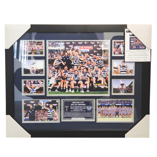 2022 Premiers Geelong Cats Team Poster 56CM x 46CM Wooden Frame MEMORABILIA - My Store