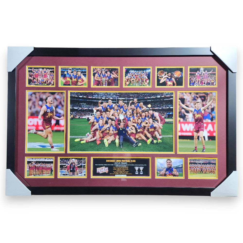 2025 Brisbane Lions FC PREMIERS 86CM x 56CM Team Poster Wooden Frame MEMORABILIA - My Store