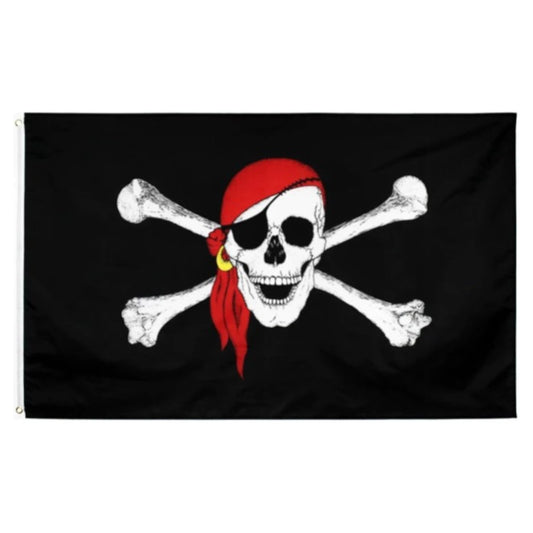 Large Pirate Flag Red Scarf Jolly Roger Skull & Crossbone 90 X 150 CM - 3ft x 5ft - My Store
