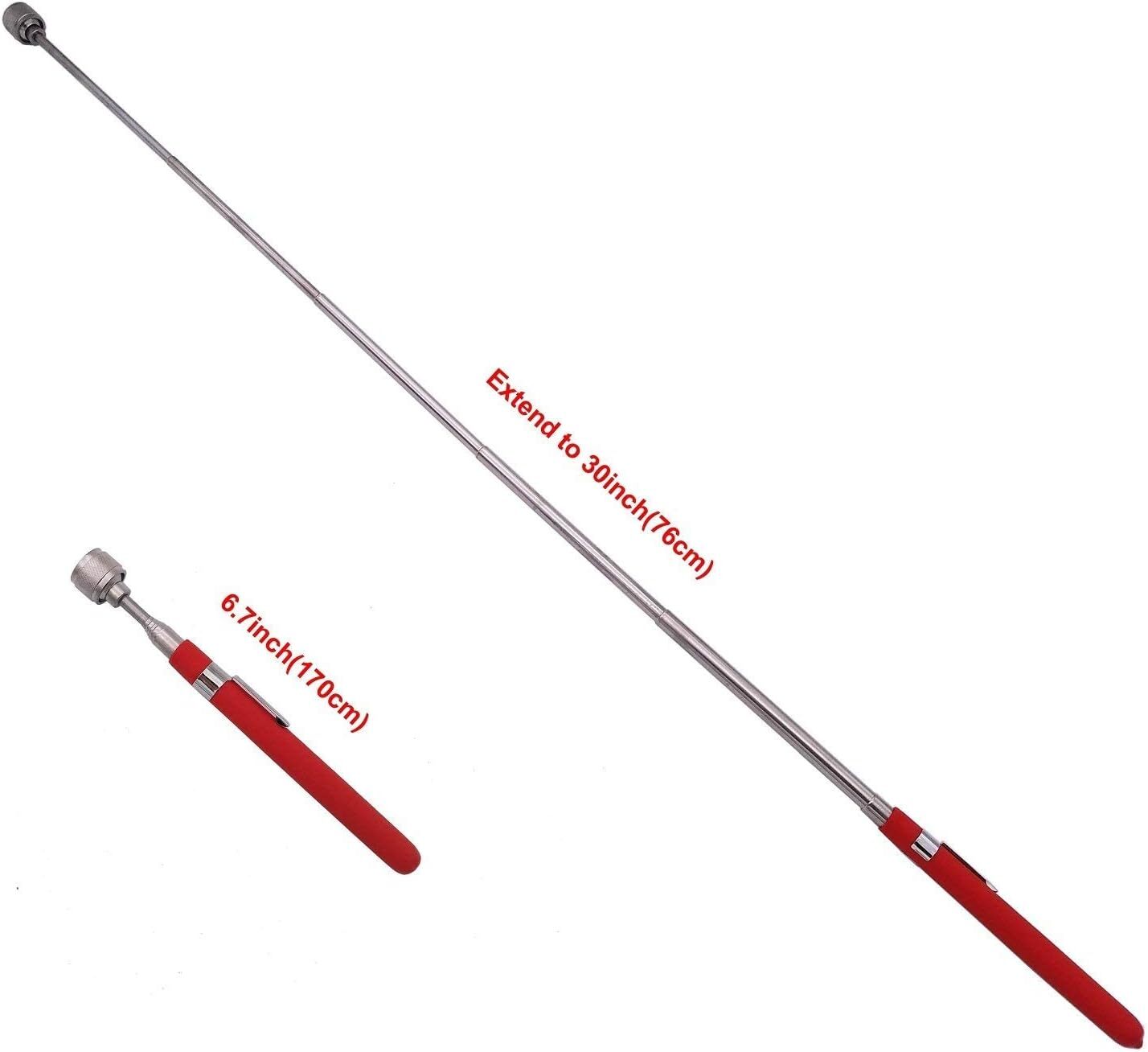 Magnetic Pickup Tool Retrieving Magnet with Pocket Clip Extendable 76cm Strong Pull Capacity for Finding Metal Nuts Bolts Screws - Homeware Discounts