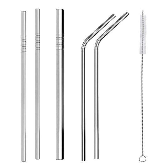 Stainless Steel Straws Reusable Metal Straw Drinking Washable Bent Straw Brush 5 Pack - Homeware Discounts