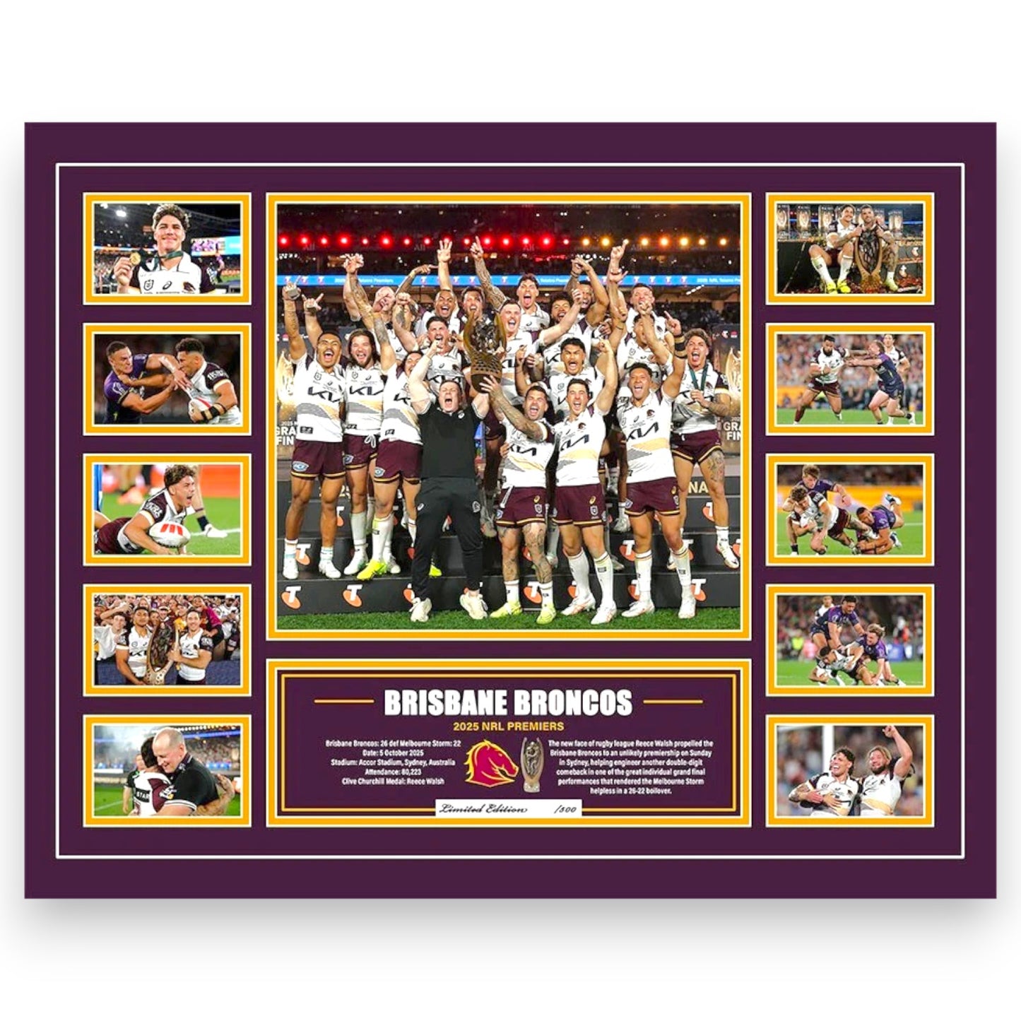 Brisbane Broncos 2025 NRL Premiers Signed Limited Photo Memorabilia Frame - My Store