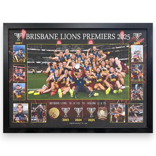 2025 Brisbane Lions FC PREMIERS 75M x 55CM Team Poster Wooden Frame Memorabilia - My Store