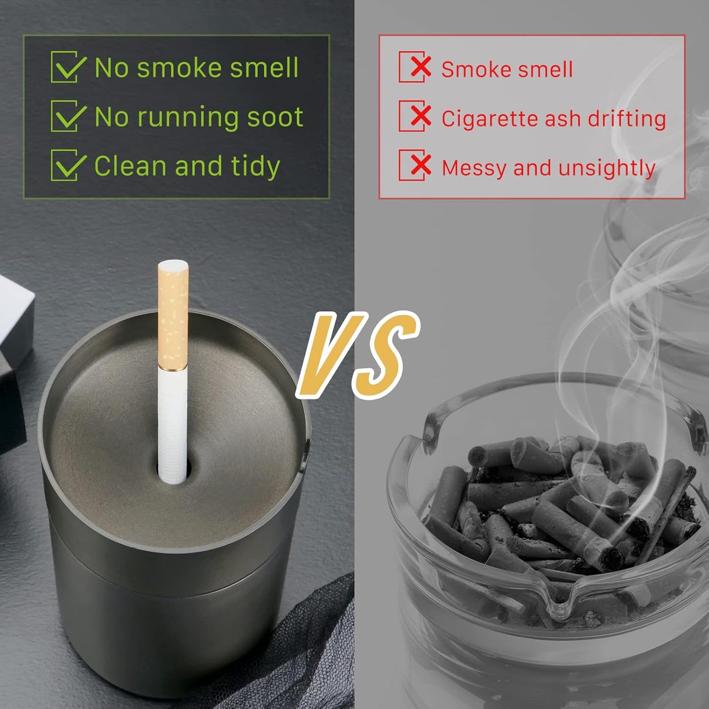 Car Ashtray Metal Can Lid Windproof Smokeless Stainless Steel Ash Tray Butt Bucket - My Store