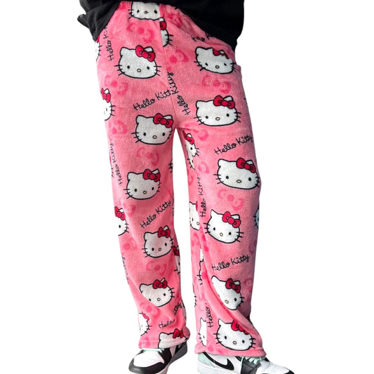 Hello Kitty Pajama Pants Women's Flannel winter Pajamas Bottoms Girls Soft Comfy Sleep Lounge Fuzzy Long Pant - My Store