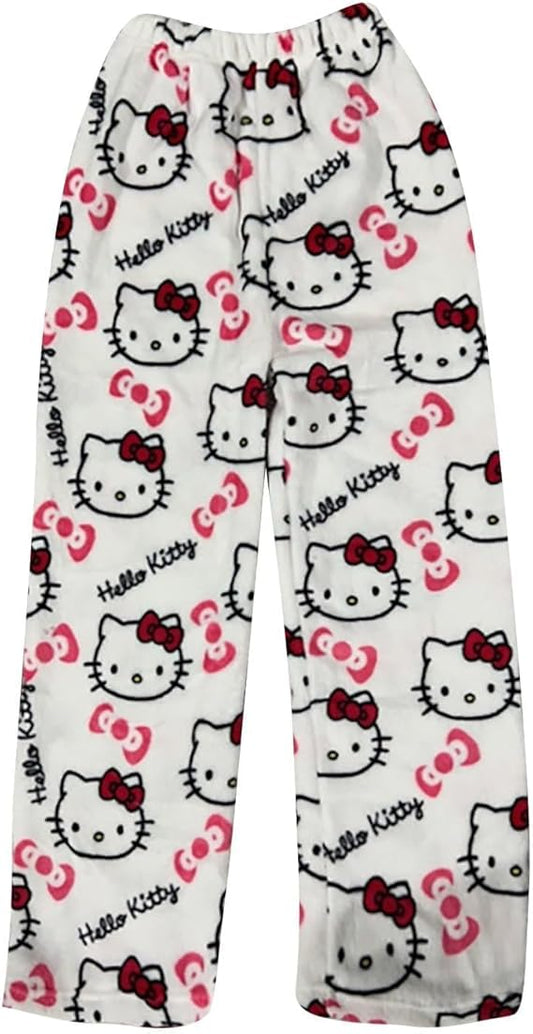 White Hello Kitty Pajama Pants Women's Flannel winter Pajamas Bottoms Girls Soft Comfy Sleep Lounge Fuzzy Long Pant - Homeware Discounts