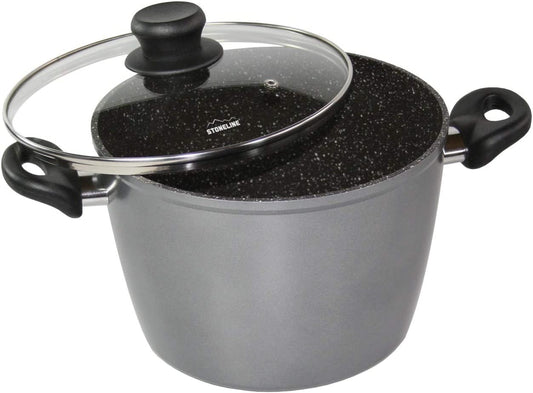 Warimex Stoneline 5Pcs Aluminium Cookware Set Stewing Pot Saucepan Frying Pan Glass Lids Suitable Induction - Homeware Discounts