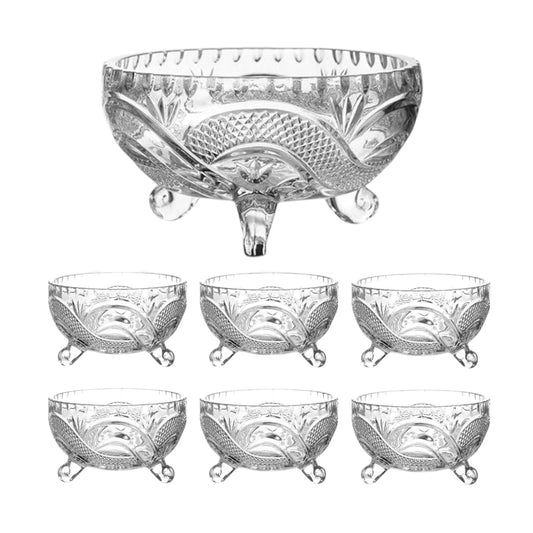Set Of 7 Crystal-Clear Deli Glassware Sugar Bowls Trifle Dessert Fruit Bowl & Serving Bowls - My Store