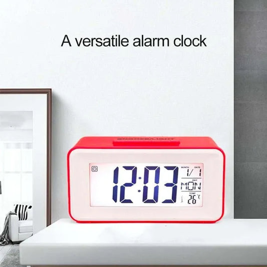 Digital LCD Backlight Display Clock With Calendar Temperature Alarm - Red - My Store
