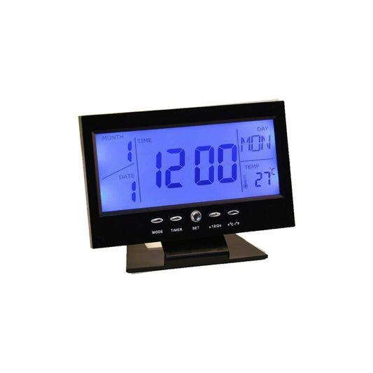 Digital LCD Desk Clock Alarm Temperature - Black And Silver - Homeware Discounts