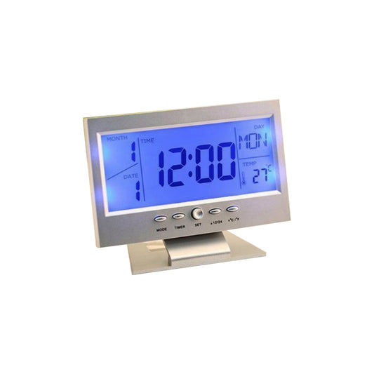 Digital LCD Desk Clock Alarm Temperature - Black And Silver - Homeware Discounts