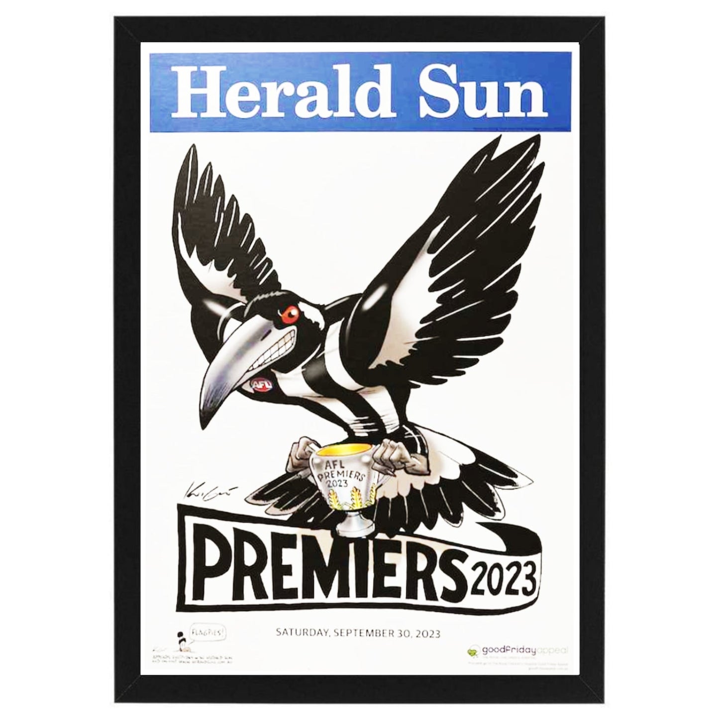 2023 Collingwood Premiers 70CMx50CM Magpies Mark Knight Poster Weg Wooden Framed MEMORABILIA - Homeware Discounts