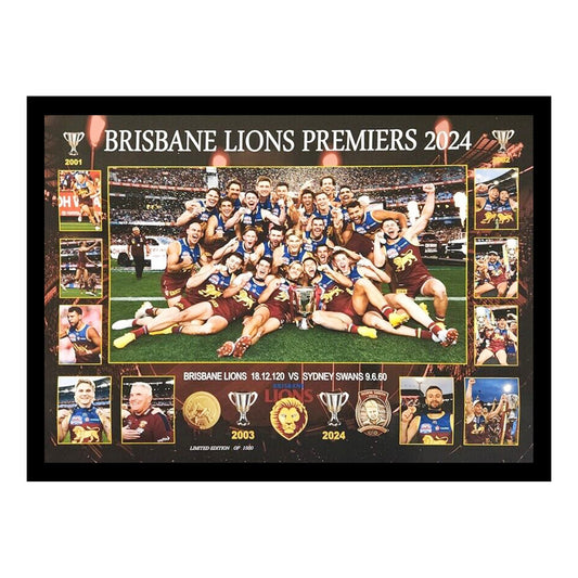 Brisbane FC 2024 PREMIERS 75M x 55CM Team Poster Wooden Frame MEMORABILIA - Homeware Discounts