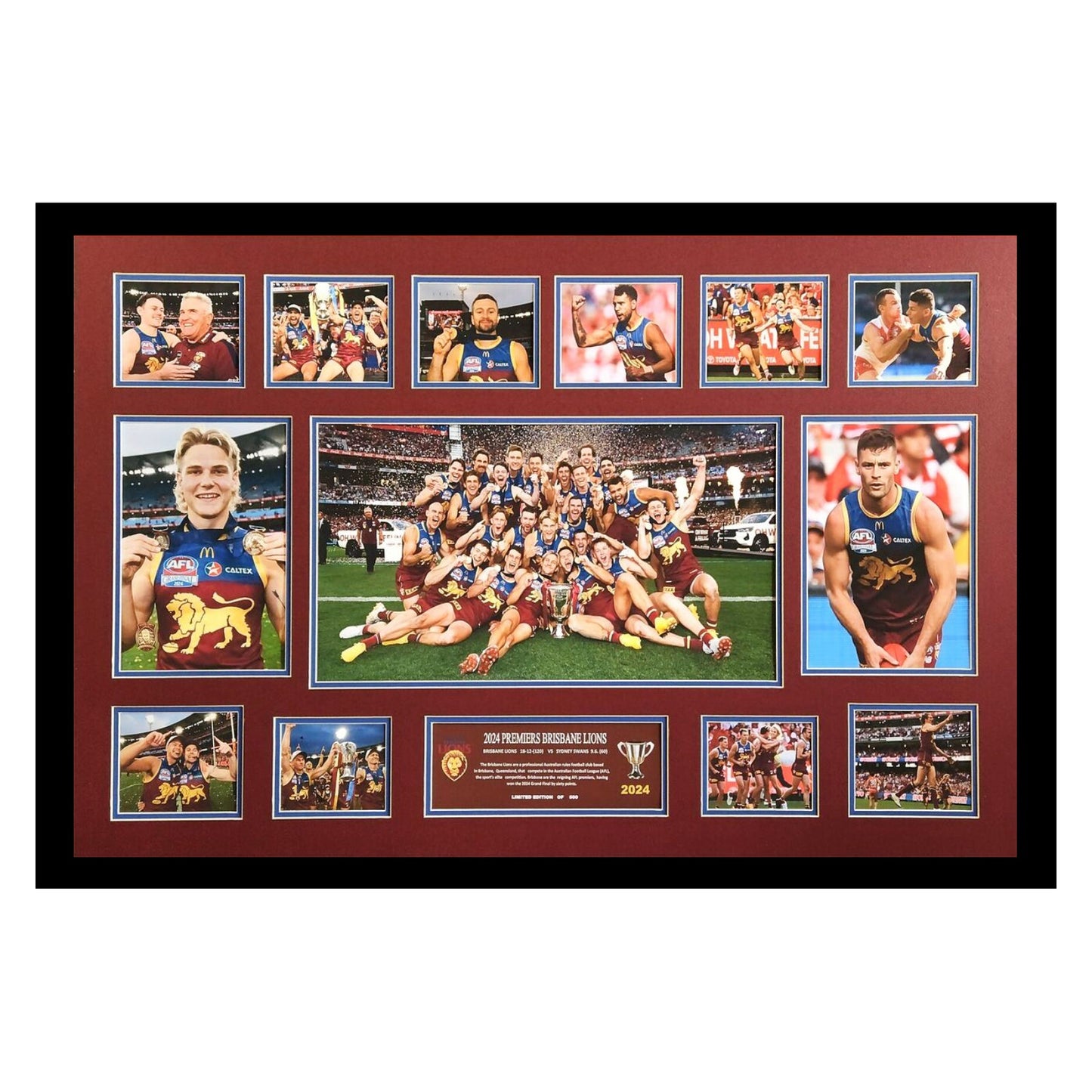 Brisbane FC 2024 PREMIERS 86CM x 56CM Team Poster Wooden Frame MEMORABILIA - Homeware Discounts