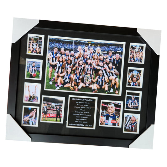 Collingwood FC 2023 AFL PREMIERS 56CM x 46CM Team Poster Wooden Frame MEMORABILIA - Homeware Discounts