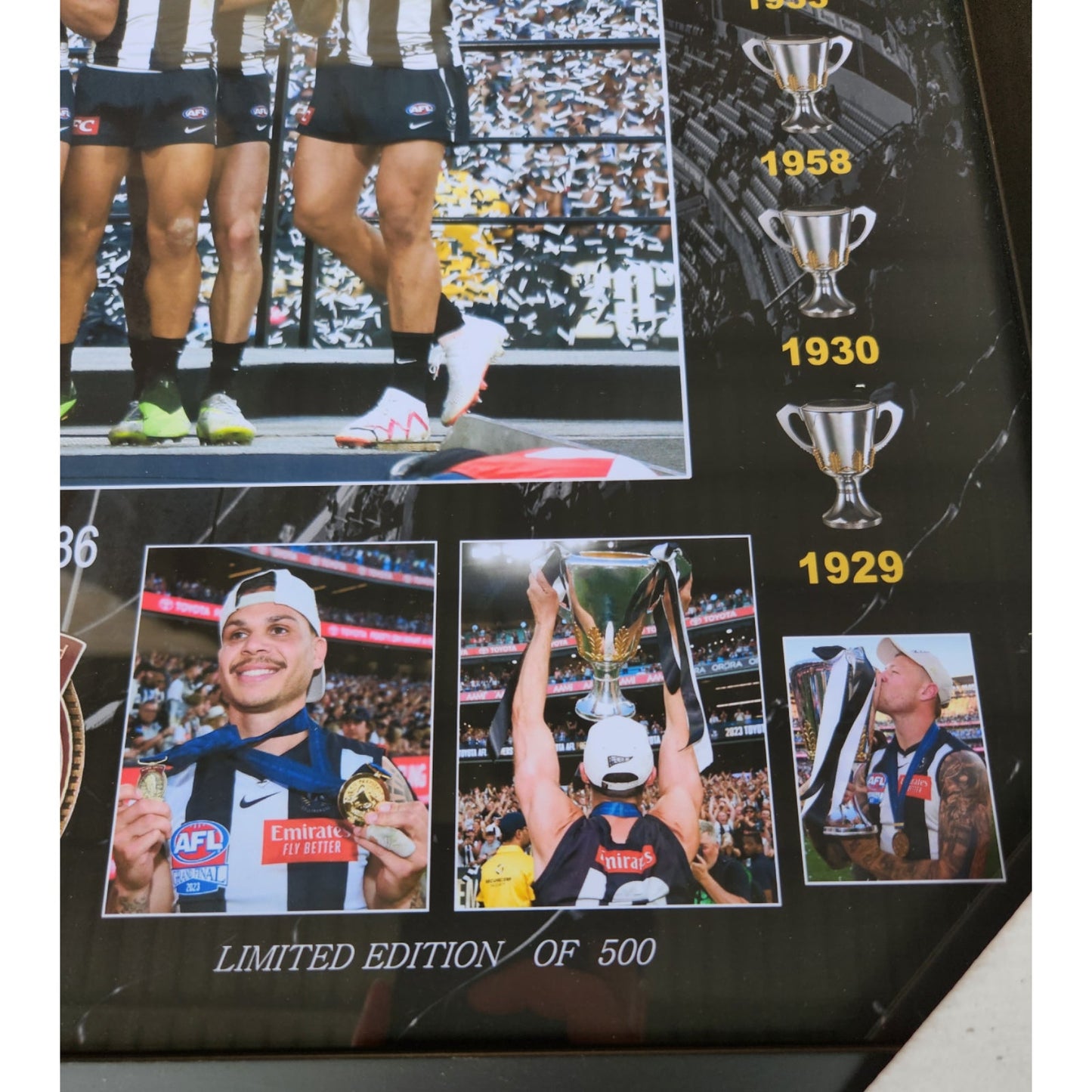 Collingwood FC 2023 AFL PREMIERS 75M x 55CM Team Poster Wooden Frame MEMORABILIA - Homeware Discounts