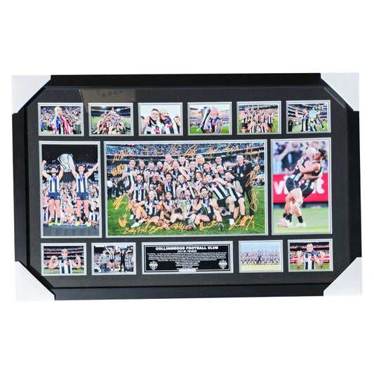 Collingwood FC 2023 AFL PREMIERS 86CM x 56CM Team Poster Wooden Frame MEMORABILIA - Homeware Discounts