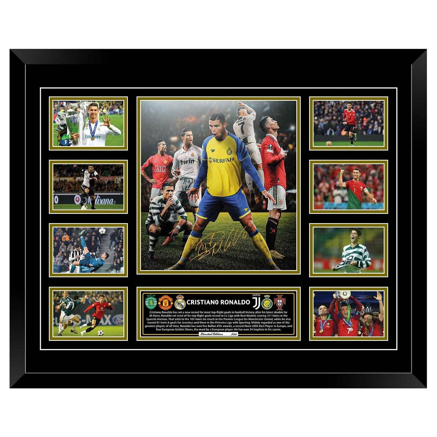 CRISTIANO RONALDO AL NASSR MANCHESTER UNITED Signed Soccer Football Limited Photo Memorabilia Wooden Frame - Homeware Discounts