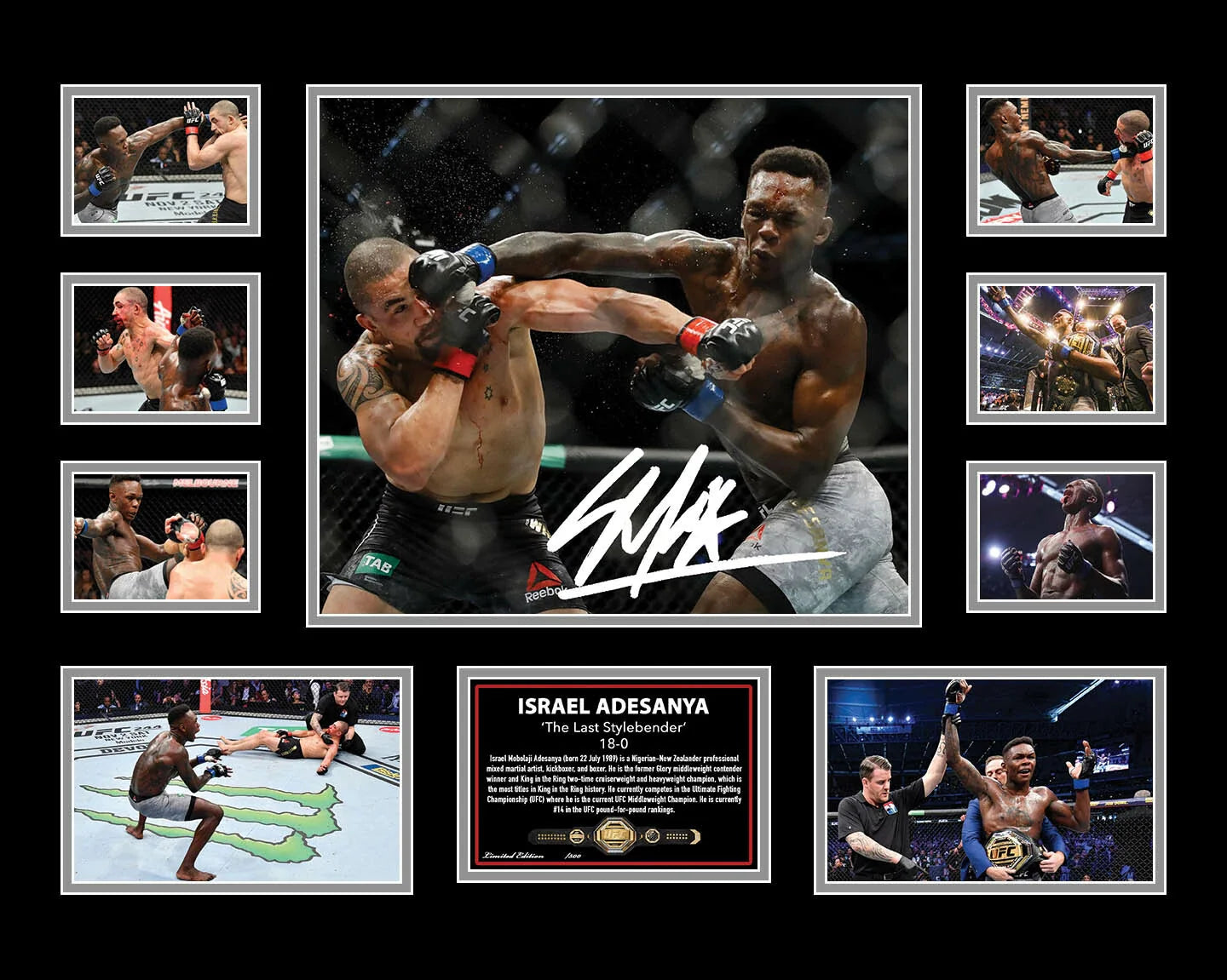 ISRAEL ADESANYA 18-0 STYLEBENDER UFC Limited Edition Photo Memorabilia Wooden Frame - My Store