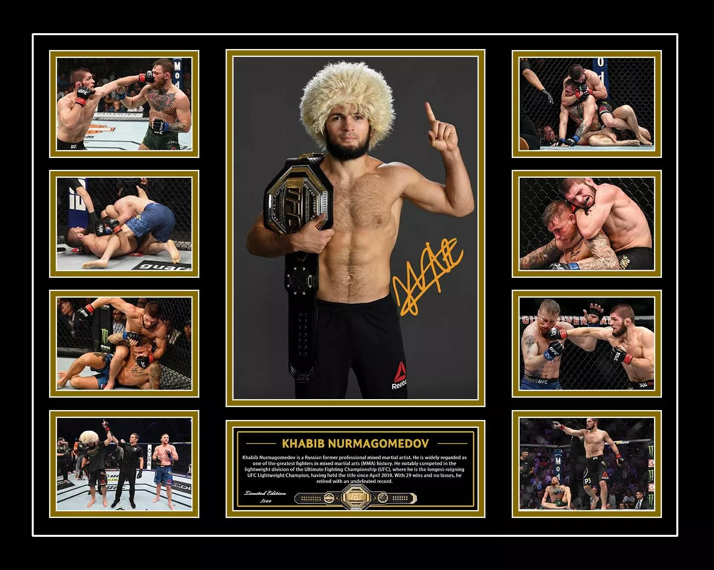 KHABIB NURMAGOMEDOV 29-0 UFC Limited Edition Photo Memorabilia Wooden Frame - My Store