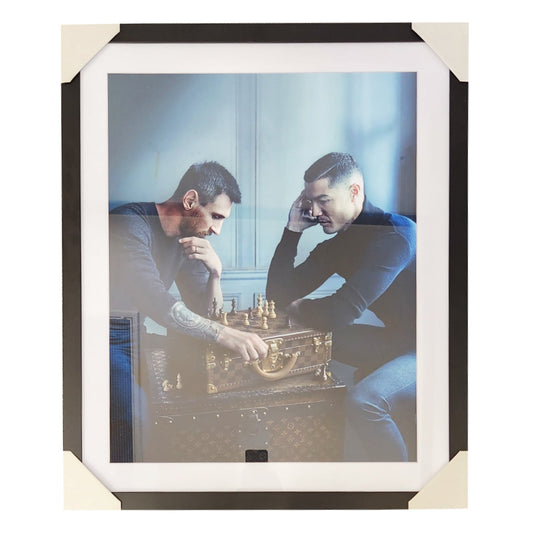 MESSI RONALDO Soccer Football Chess Match Wooden Frame 79cm x 66cm - Homeware Discounts