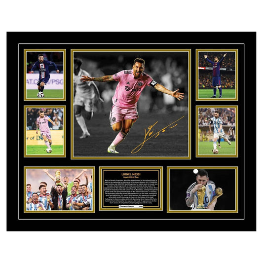 LIONEL MESSI WORLD CUP BARCELONA PSG INTER MIAMI Signed Soccer Football Limited Photo Memorabilia Wooden Frame - Homeware Discounts