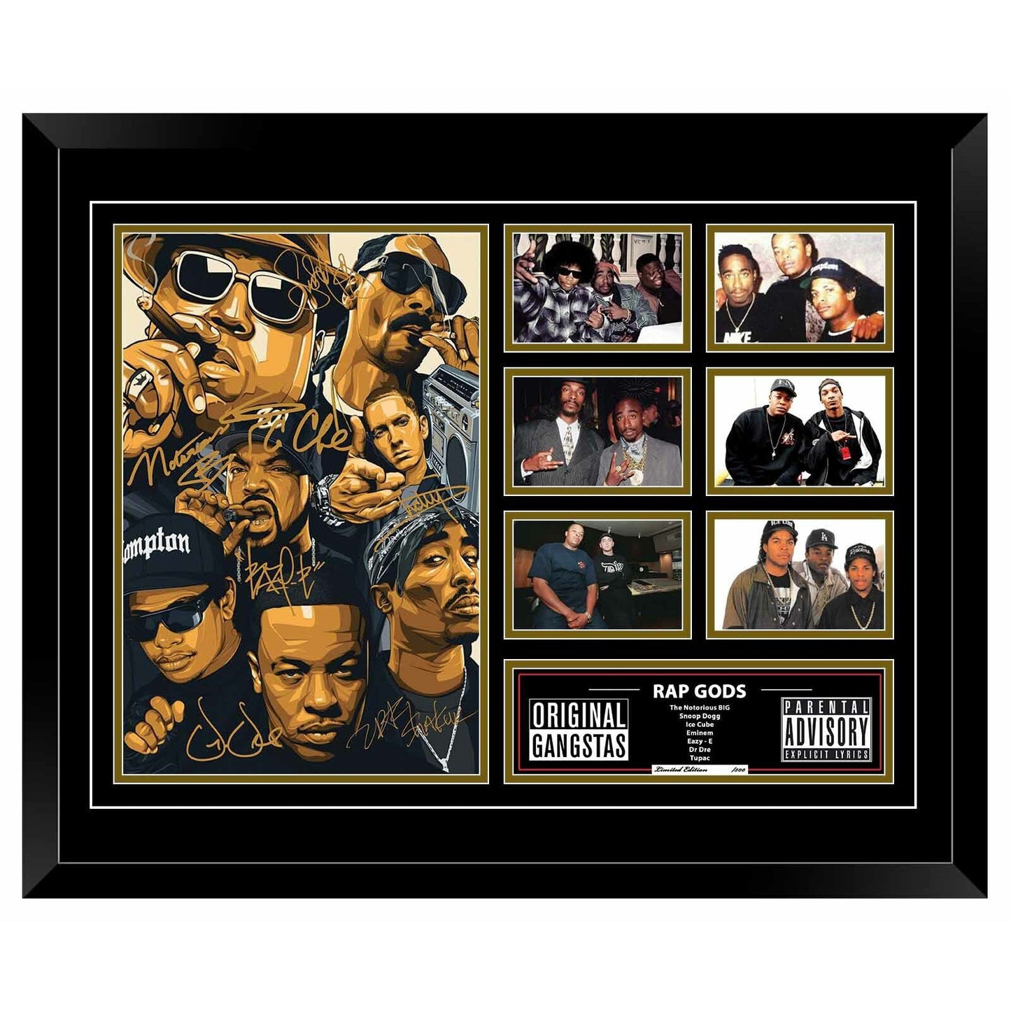 TUPAC EAZY E EMINEM ICE CUBE SNOOP DOGG DR DRE BIGGIE SMALLS Rap Gods Photo Memorabilia Wooden Frame - Homeware Discounts
