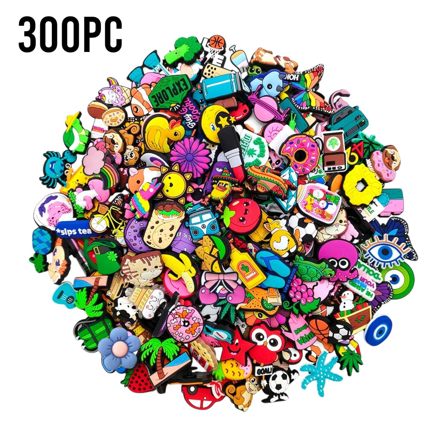 300PC Mixed Assorted Random Cartoon Cute PVC Shoe Charms Decor For Croc Clogs - My Store