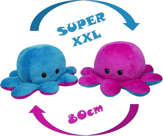 Jumbo Reversible Octopus Plush Toy Adorable 80cm Double-Sided Doll, Happy Angry Octopus Stuffed Animals Doll - My Store