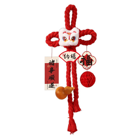 Lunar New Year Chinese Knot- RED Chinese Lion 14x49cm, Handmade Wall Ornaments - My Store