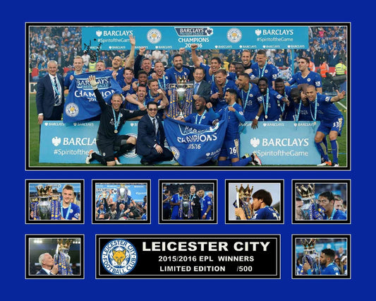 LEICESTER CITY 15/16 EPL VARDY MAHREZ Signed Limited Photo Memorabilia Frame
