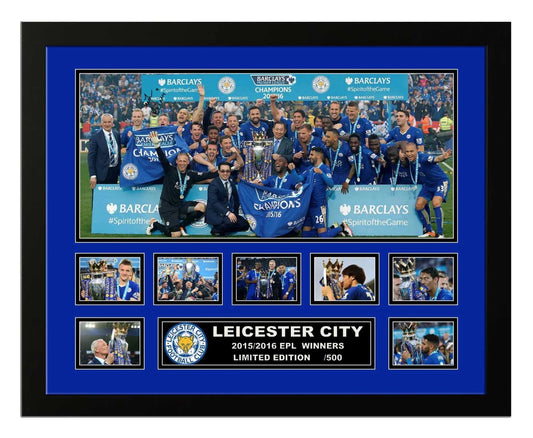 LEICESTER CITY 15/16 EPL VARDY MAHREZ Signed Limited Photo Memorabilia Frame