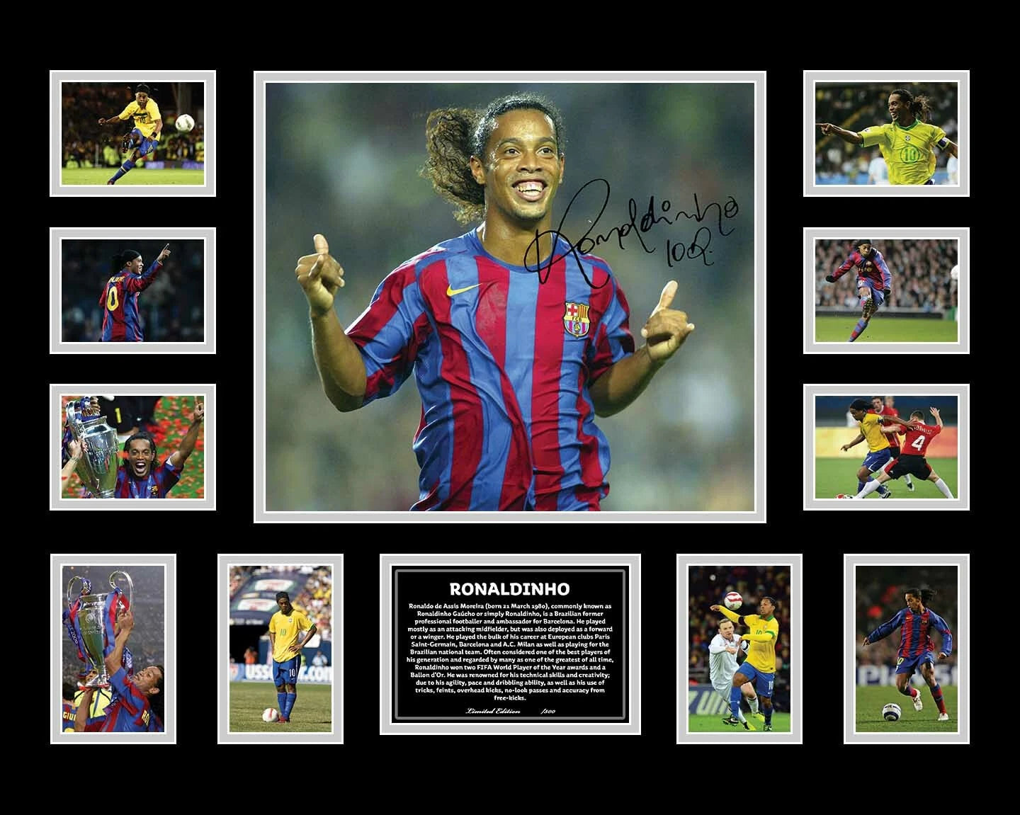 RONALDINHO BARCELONA BRAZIL Signed Limited Photo Memorabilia Frame