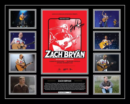 ZACH BRYAN Australia Tour 2023 Signed Limited Photo Memorabilia Frame