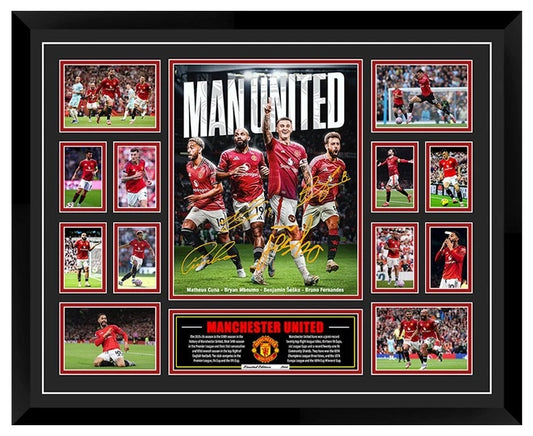 MANCHESTER UNITED FC 2025/26 FERNANDES MBEUMO CUNHA Signed Limited Photo Memorabilia Frame