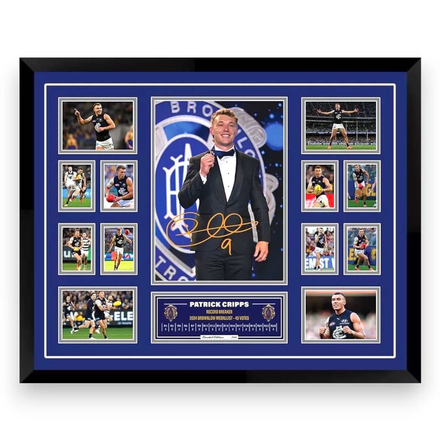2024 Brownlow Patrick Cripps Carlton Blues 56CM x 46CM Wooden Frame MEMORABILIA - My Store