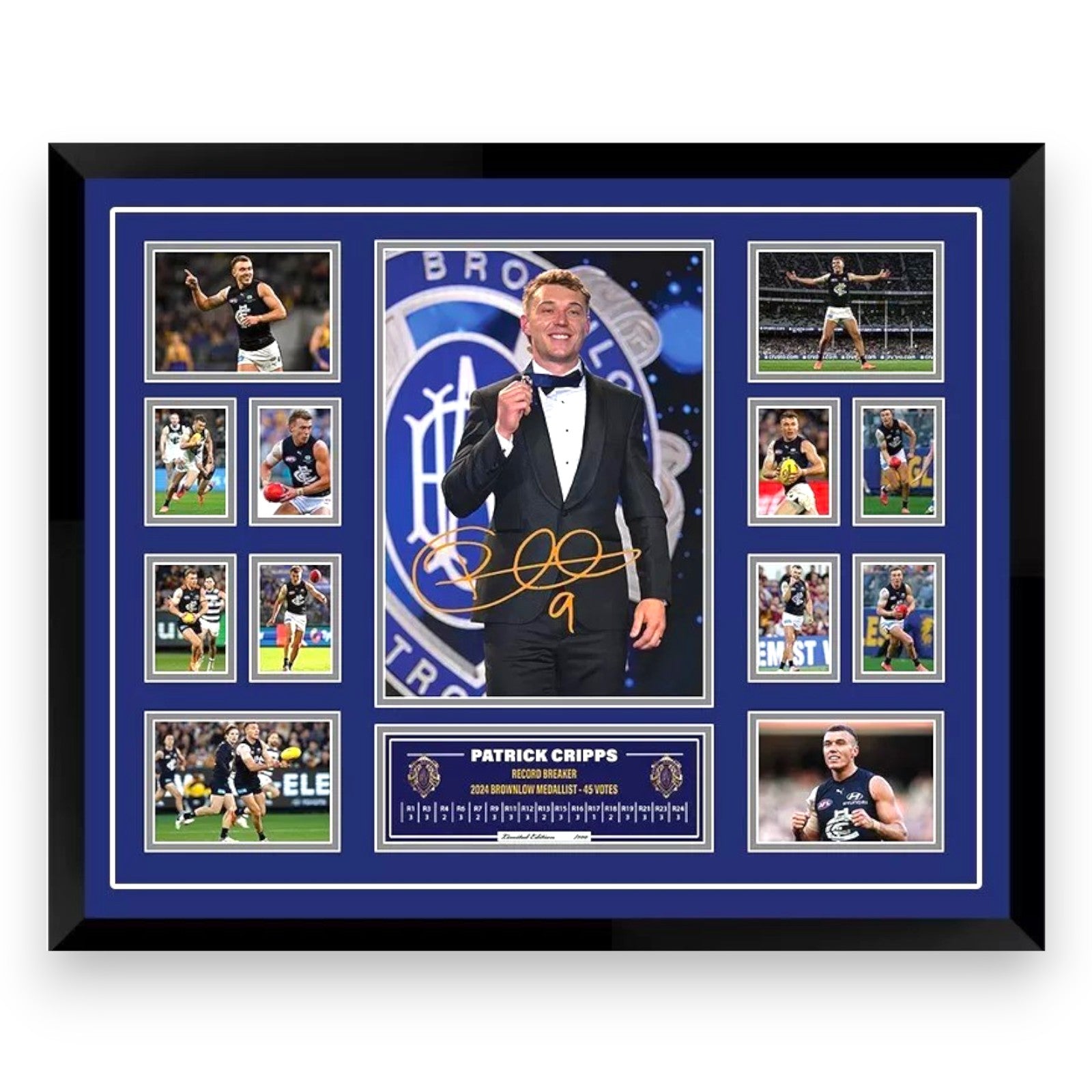 2024 Brownlow Patrick Cripps Carlton Blues 56CM x 46CM Wooden Frame MEMORABILIA - My Store