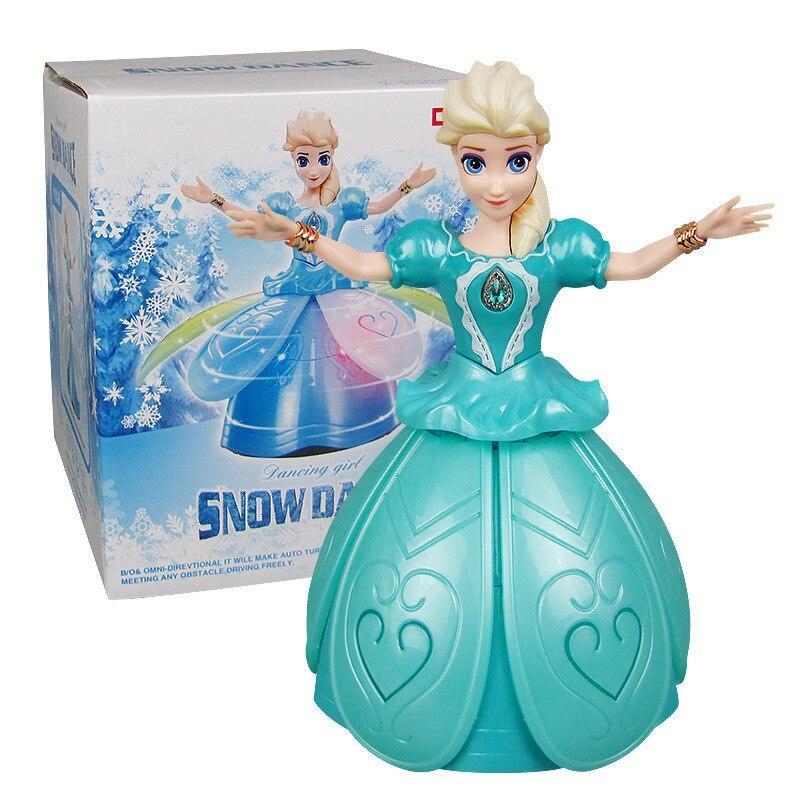 Electric Dancing Frozen Princess Elsa With Wings Action Figure Rotating Projection Light Music Model Dolls