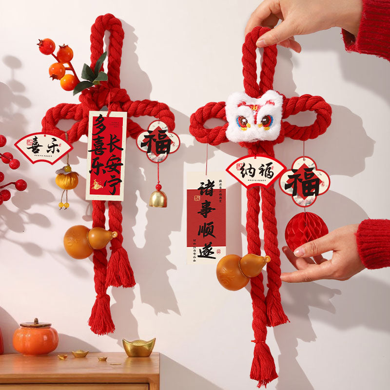 Lunar New Year Chinese Knot- RED Chinese Lion 14x49cm, Handmade Wall Ornaments - My Store