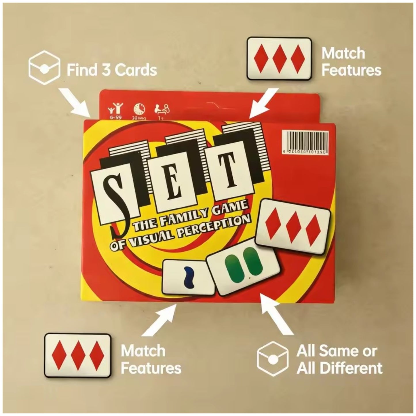 SET Visual Perception Card Game - Fast-Paced Family Brain Training Game for Ages 6+, Enhances Pattern Recognition & Logical Thin - My Store