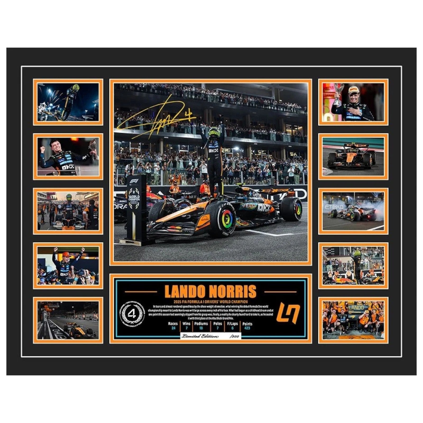 Lando Norris 2025 F1 Formula 1 World Champion Mclaren Signed Limited Photo Memorabilia Frame - My Store