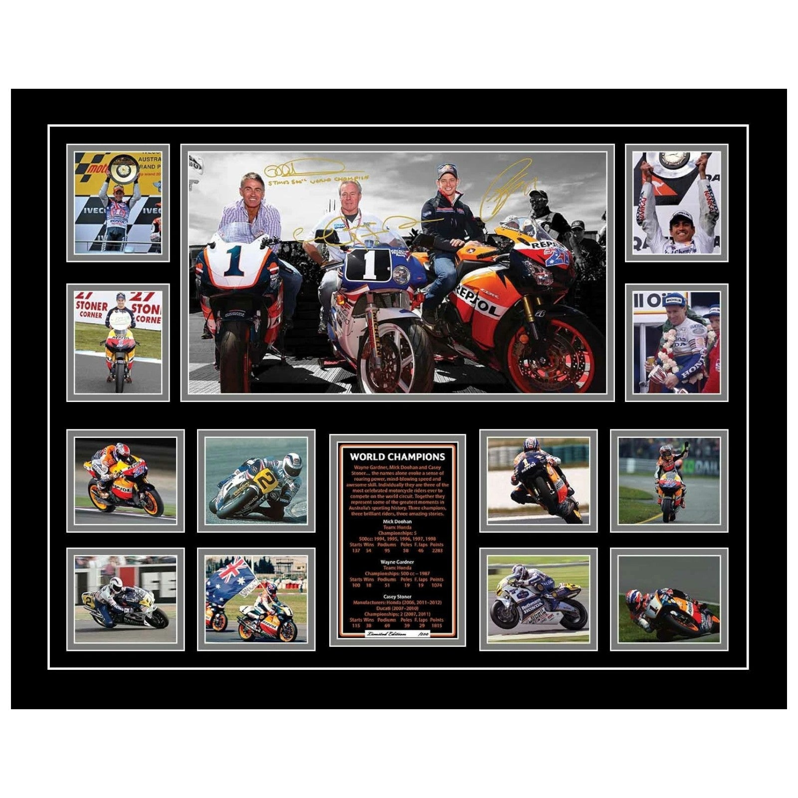 Casey Stoner Mick Doohan & Wayne Gardner World Champions Signed Limited Photo Memorabilia Frame - My Store