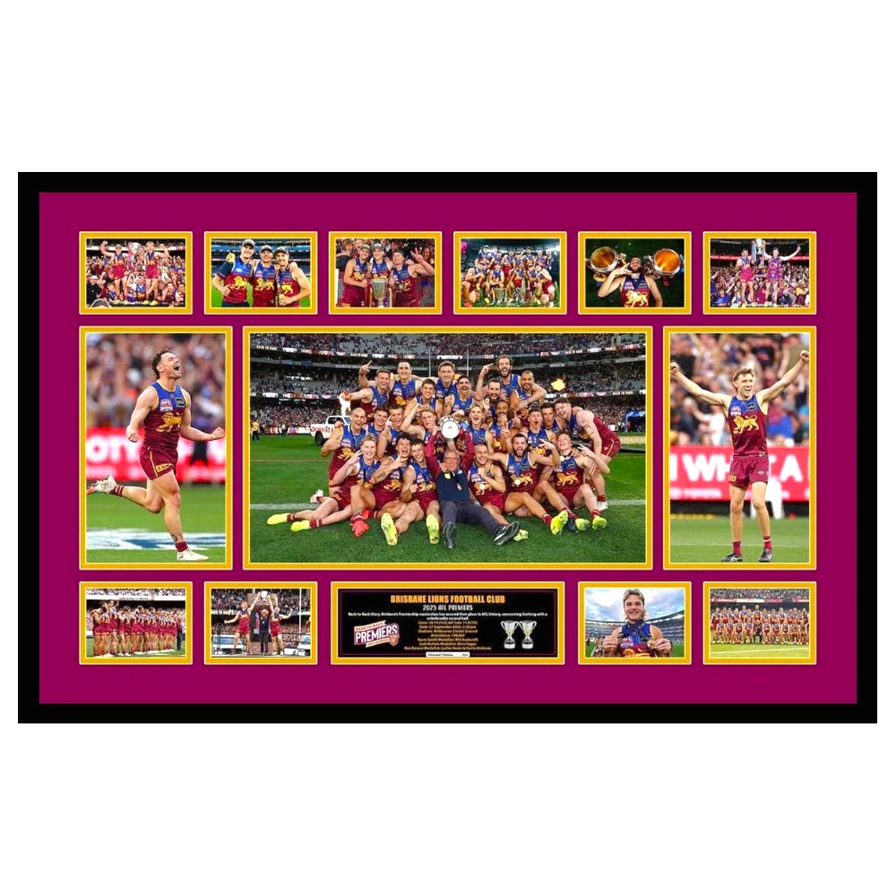 2025 Brisbane Lions FC PREMIERS 86CM x 56CM Team Poster Wooden Frame MEMORABILIA - My Store