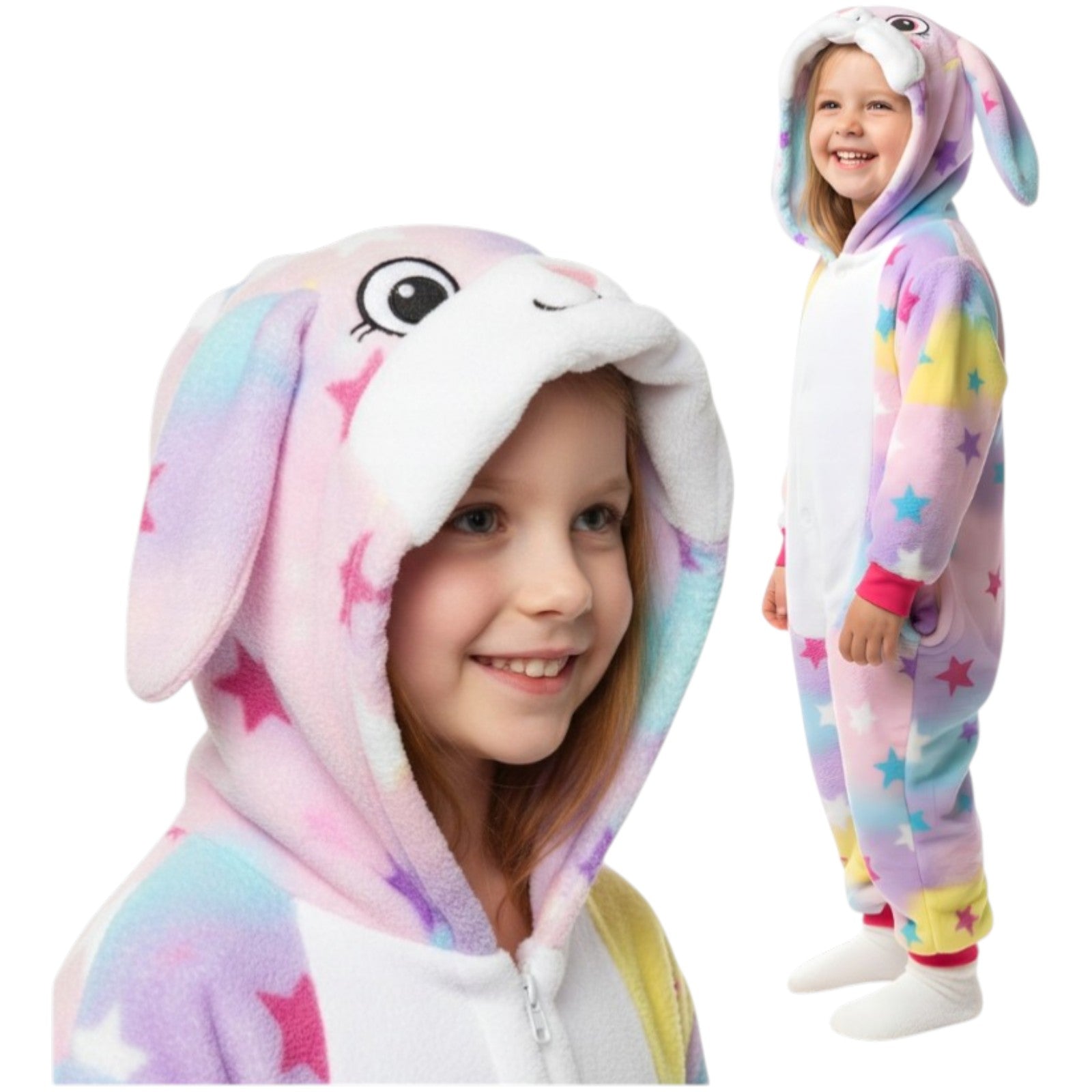 Rainbow One Piece Kigurumi Kid Cosplay Animal Pajamas Animals Bunny - My Store