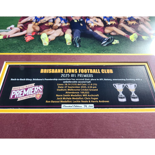 2025 Brisbane Lions FC PREMIERS 86CM x 56CM Team Poster Wooden Frame MEMORABILIA - My Store