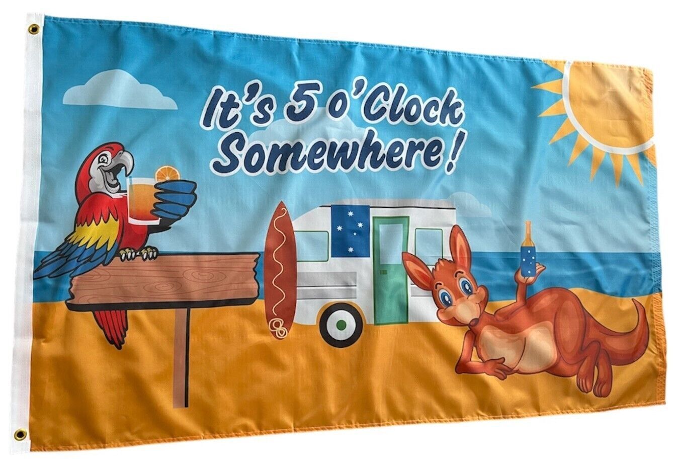 Large Its 5 O'Clock Somewhere Australian Flag Heavy Duty Outdoor 90 X 150 CM - 3ft x 5ft - Homeware Discounts