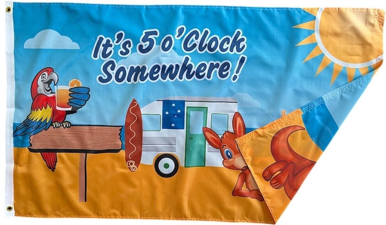 Large Its 5 O'Clock Somewhere Australian Flag Heavy Duty Outdoor 90 X 150 CM - 3ft x 5ft - Homeware Discounts