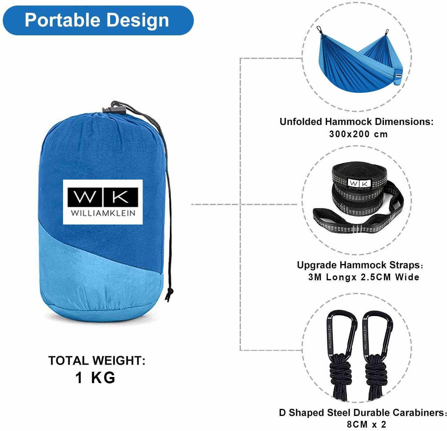 Camping Hammock, Portable Lightweight Parachute 210T Nylon Hammock with Straps, Storage Bag and Hooks, 270 x 140 cm Camping Hammock Kit for Camping, Travel, Beach, Garden - Homeware Discounts