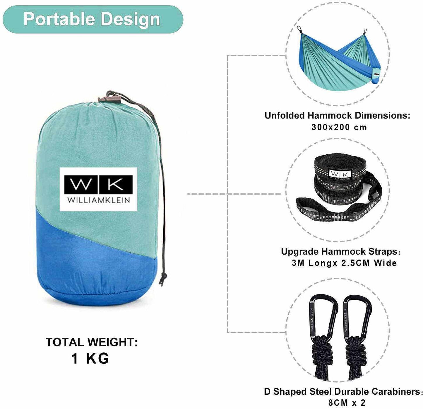 Camping Hammock, Portable Lightweight Parachute 210T Nylon Hammock with Straps, Storage Bag and Hooks, 270 x 140 cm Camping Hammock Kit for Camping, Travel, Beach, Garden - Homeware Discounts