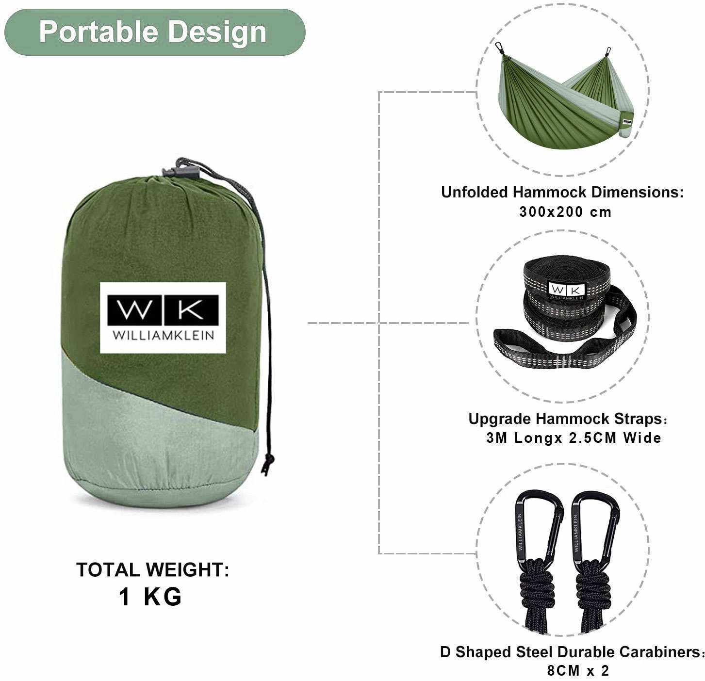 Camping Hammock, Portable Lightweight Parachute 210T Nylon Hammock with Straps, Storage Bag and Hooks, 270 x 140 cm Camping Hammock Kit for Camping, Travel, Beach, Garden - Homeware Discounts